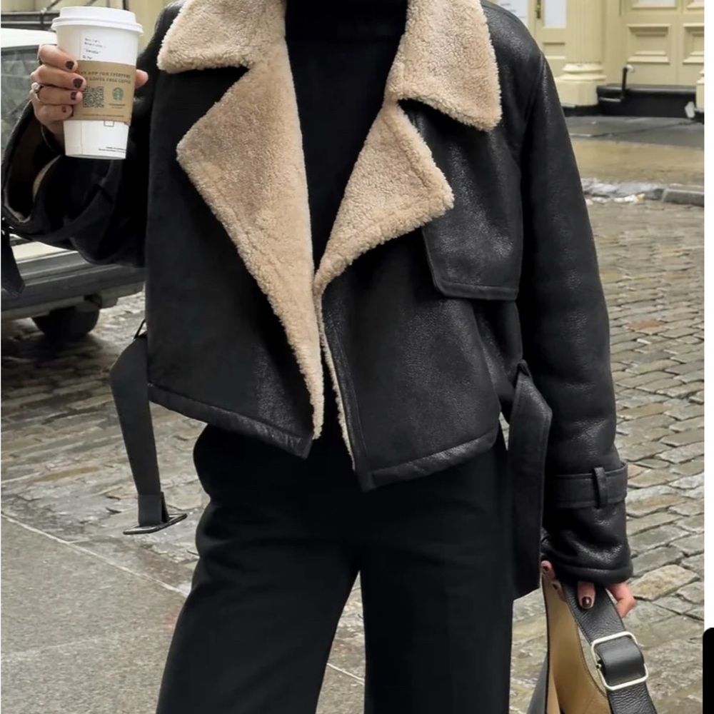 Too Blessed Sherpa Lined Sherling Leather Flight Jacket by Commense - worn once!